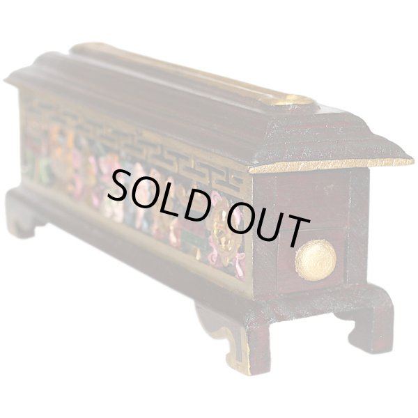 画像5: 35*8.7*12.5cm 木製 金属ライナー入 香炉灰(わら灰)付 寝かせ 横置き 香置き 香炉 お香立て アスタマンガラ 八吉祥 ハンドメイド ネパール 送850〜 (5)