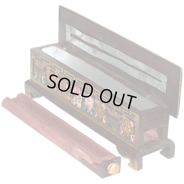 画像7: 35*8.7*12.5cm 木製 金属ライナー入 香炉灰(わら灰)付 寝かせ 横置き 香置き 香炉 お香立て アスタマンガラ 八吉祥 ハンドメイド ネパール 送850〜 (7)