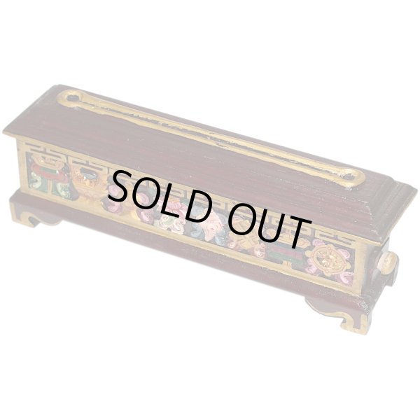 画像3: 35*8.7*12.5cm 木製 金属ライナー入 香炉灰(わら灰)付 寝かせ 横置き 香置き 香炉 お香立て アスタマンガラ 八吉祥 ハンドメイド ネパール 送850〜 (3)