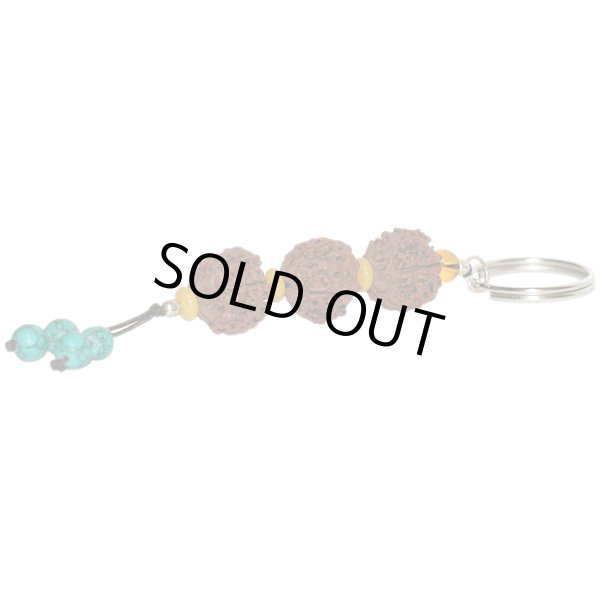 画像2: ネパール産 ルドラクシャ 18mm玉 5ムキ(面) キーホルダー 菩提樹種子 五大元素の調和 お守り 送185 (2)